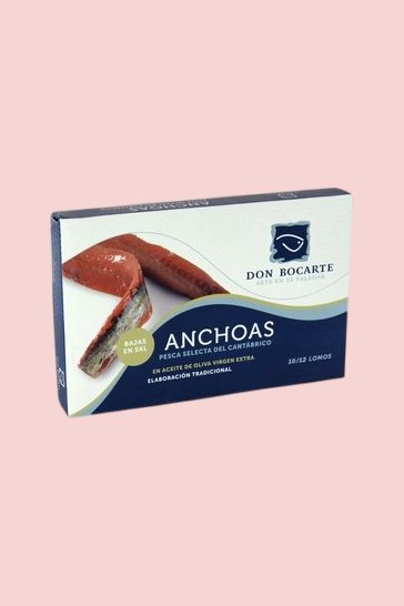 Acciughe del Cantabrico Don Bocarte in olio di oliva, basse in sale (120 gr - 10/12 filetti)