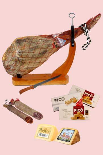 Confezione regalo di Natale con prosciutto spagnolo jamon serrano Javalambre