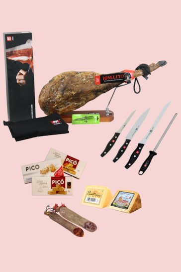 Confezione regalo di Natale con prosciutto spagnolo jamon Maladeta