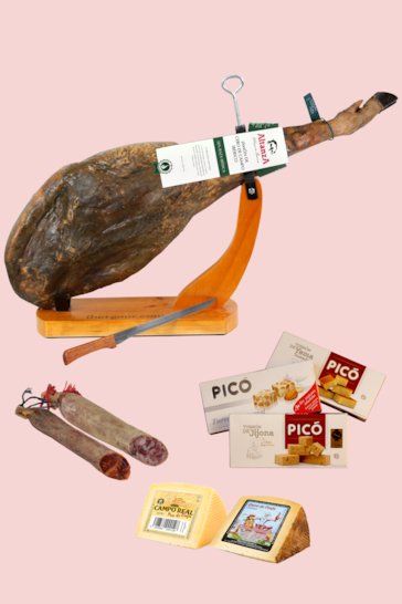 Confezione regalo di Natale con prosciutto spagnolo jamon iberico Veleta