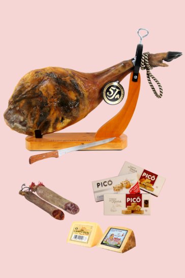 Confezione regalo di Natale con spalla di jamon iberico Almanzor