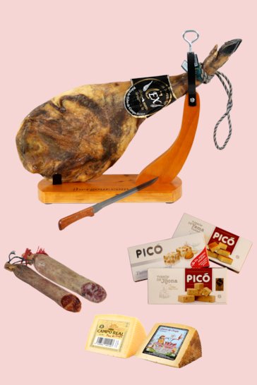 Confezione regalo di Natale con spalla di jamon iberico Cerredo