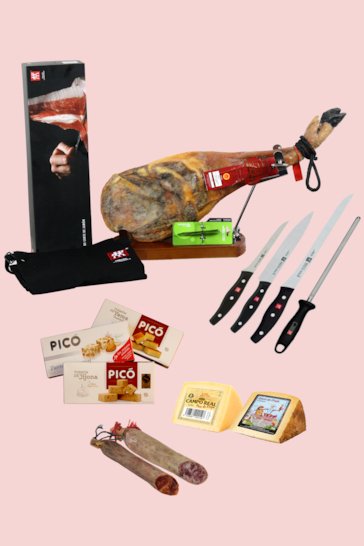 Confezione regalo di Natale con spalla di jamon iberico Galana