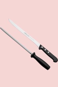 Set coltello da prosciutto spagnolo “jamon serrano” ed acciaino Arcos Universal