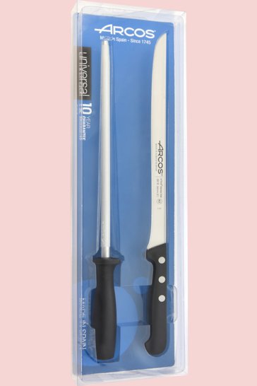 Set coltello da prosciutto spagnolo “jamon serrano” ed acciaino Arcos Universal
