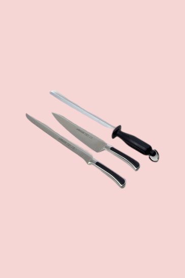 Set coltello da prosciutto spagnolo “jamon serrano” ed affilacoltelli Arcos Saeta