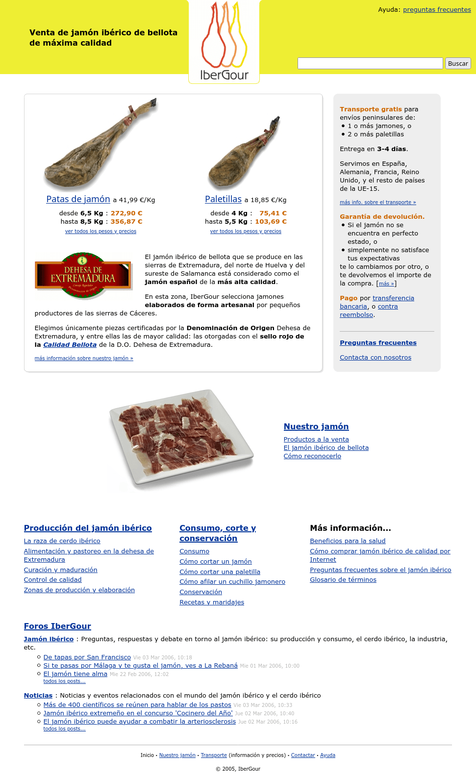 Screenshot della prima homepage di ibergour.com .