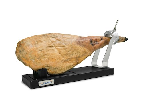 Prosciutto posizionato sul portaprosciutto Buarfe Iberico Inox