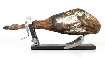 Porta prosciutto Jamotec JP Luxe con il prosciutto sulla staffa