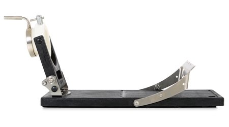 Porta prosciutto Jamotec JP Luxe vista laterale, con staffa aperta