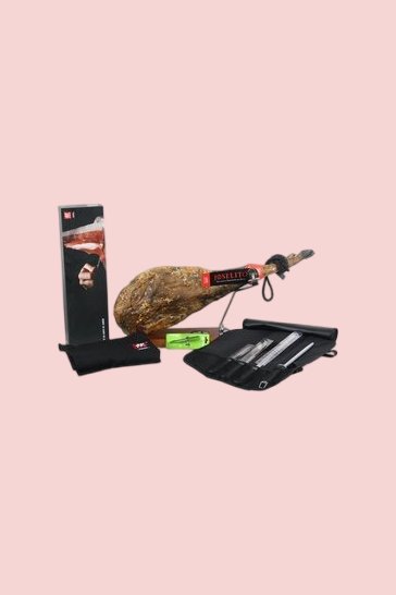 Confezione regalo di Natale con prosciutto spagnolo jamon iberico Miura