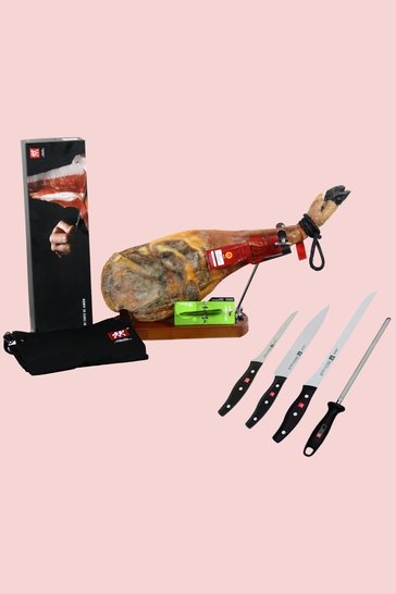 Confezione regalo di Natale con spalla di jamon iberico Gallardo