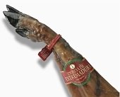 Primo piano dell'etichettatura del jamon, vicino al piede