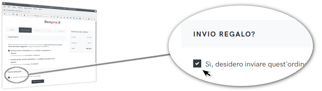 Pantalla dove si chiede se vuoi spedire l'ordine come regalo